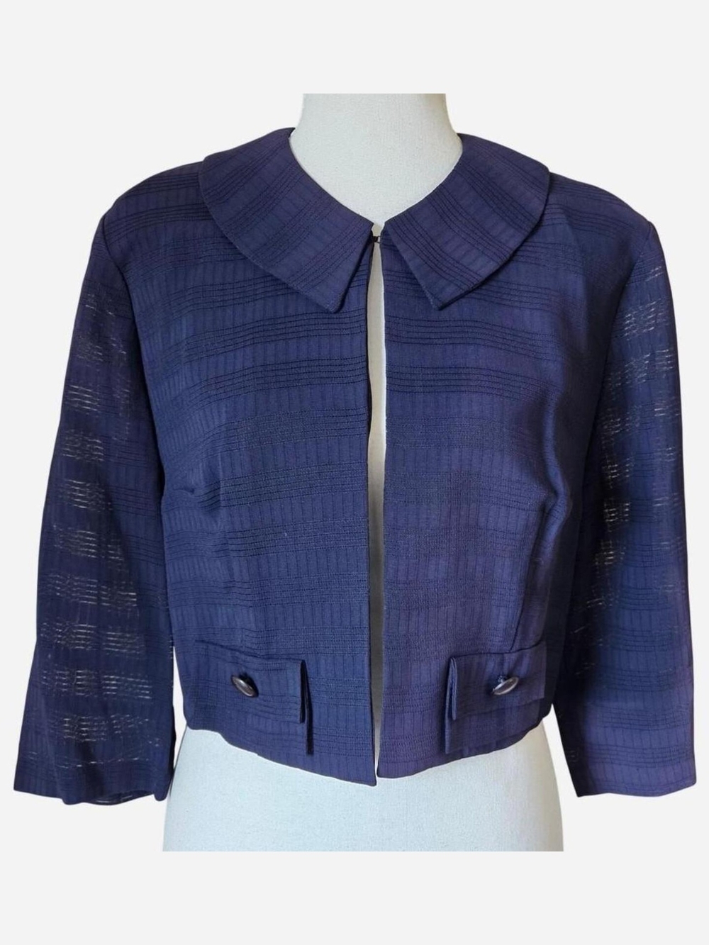Vintage 1950s cropped peter pan collar bolero mod blue M